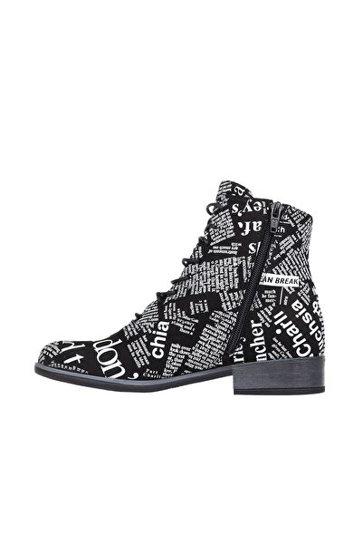 BUENO Shoes Siyah Gazete Deri Kadın Düz Bot 01wr3303