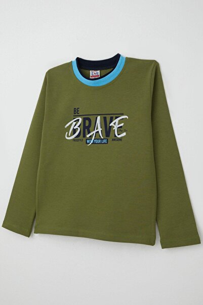 Breeze 5-9 Years Boy Khaki Green Long Sleeve T-Shirt - Text Printed