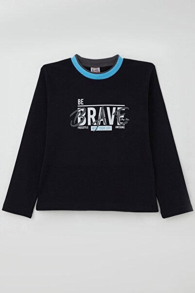 Breeze Erkek Çocuk Uzun Kollu Tişört Yazı Baskılı 5-9 Yaş, Lacivert