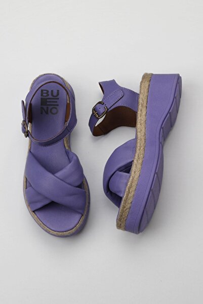 Bueno Shoes Λιλά Δερμάτινα Γυναικεία Flat Σανδάλια 01wy8204