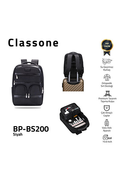 Classone BP-BS200 Business VIP B2 -Serisi 15.6' WTX Pro Su Geçirmez Kumaş Laptop Sırt Çantası-Siyah