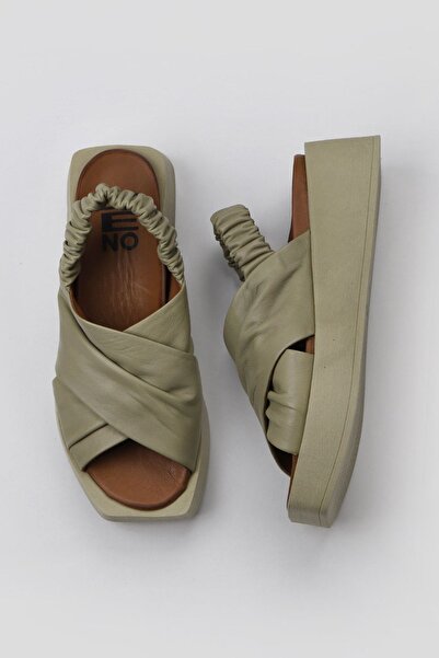 Bueno Shoes Χακί Δερμάτινα Γυναικεία Flat Σανδάλια 01wy5901