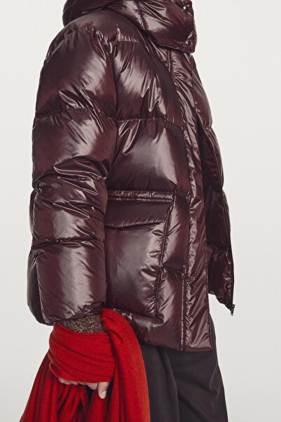 Massimo Dutti Kapüşonlu kısa su itici şişme mont