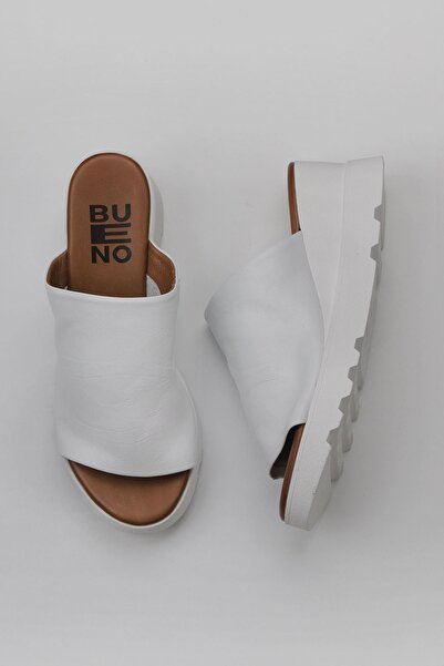 Bueno Shoes Γυναικείες λευκές δερμάτινες παντόφλες με τακούνι - 01wy8605