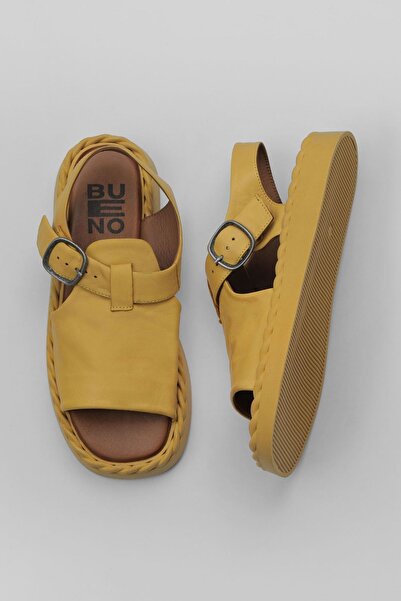 Bueno Shoes Κίτρινα Δερμάτινα Γυναικεία Σανδάλια - Flat Model 01wy9103