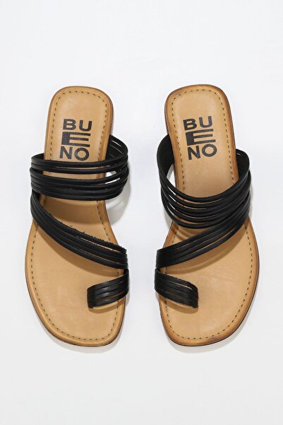 Bueno Shoes Γυναικείες μαύρες δερμάτινες σαγιονάρες - 01wu3418