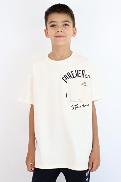 Breeze Футболка для хлопчиків 9-14 років - з написом і кишенями, кремовий