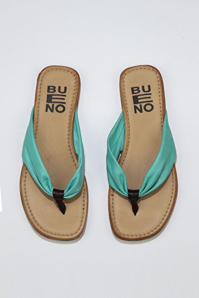 Bueno Shoes Πράσινα δερμάτινα γυναικεία σανδάλια σαγιονάρες 01wu3400