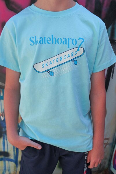 Breeze Boy's T-Shirt Skateboard Printed 8-12 Years, Light Blue