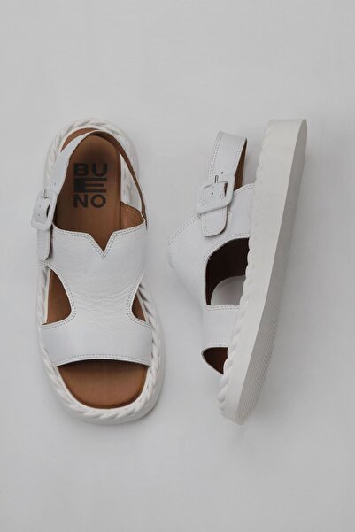 Bueno Shoes Δερμάτινα Λευκά Γυναικεία Flat σανδάλια - 01wy9104