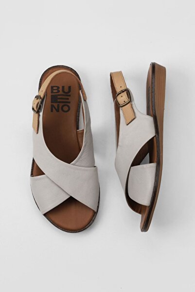 Bueno Shoes 01wu8213 Μοντέλο Γκρι Μπεζ Δερμάτινα Γυναικεία Σανδάλια