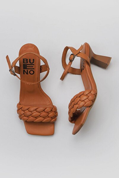 Bueno Shoes Ταν Δερμάτινα Γυναικεία Σανδάλια με τακούνι 01wy6800