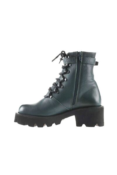 Bueno Shoes Zelené kožené dámské kotníkové boty na podpatku Flotter 01wt1707