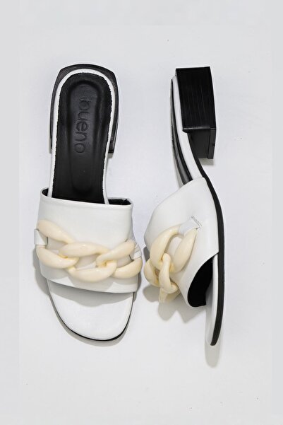 Bueno Shoes Жіночі білі шкіряні капці на підборах - 01wu2999