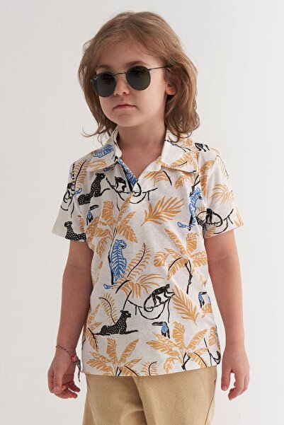 Jack Lions Μπλουζάκι για αγόρι με θέμα το δάσος με σχέδια ζώων 5-14 ετών, κρέμα