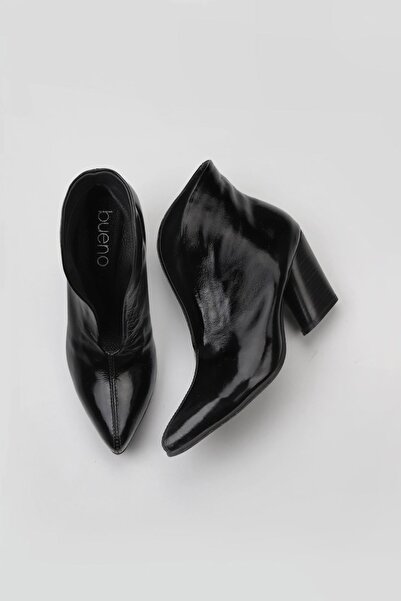 Bueno Shoes Λουστρίνι μαύρες γυναικείες μπότες με τακούνι - 01wr1404