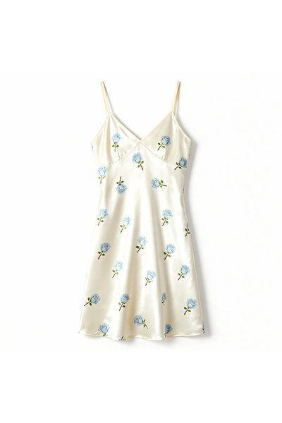 Al Lady ثوب نوم من الساتان مع حزام حبل وزخارف نباتية