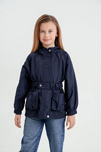 HAUSEkids 4-16 Years Flower Emily Water Repellent Girl's Raincoat & Windbreaker-Navy Blue