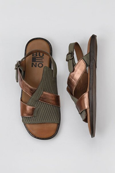 Bueno Shoes صندل نسائي من الجلد باللون الكاكي - 01wy2012