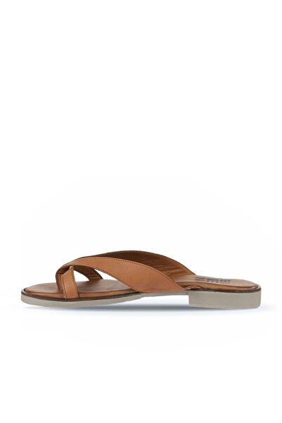 Bueno Shoes Taba Koyu Deri Kadın Düz Terlik 01wy2507