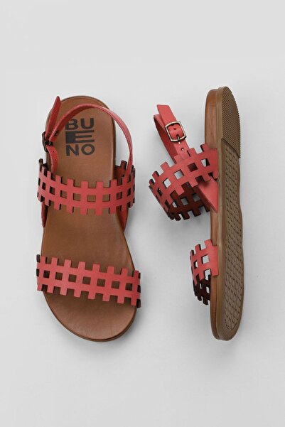 Bueno Shoes Γυναικεία δερμάτινα φλατ σανδάλια Coral - 01wu4242