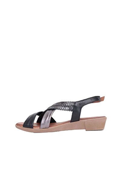 BUENO Shoes Black Leather Women's Flat Sandals 01Wl1505