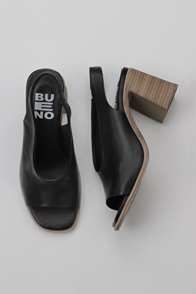 Bueno Shoes Δερμάτινα μαύρα γυναικεία πέδιλα με τακούνι - 01wy3706