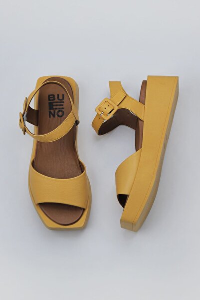 Bueno Shoes Κίτρινα Δερμάτινα Γυναικεία Σανδάλια Flat 01wy5900