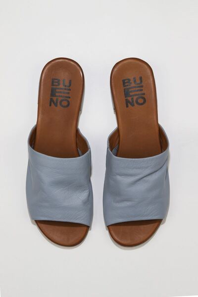 Bueno Shoes Γυναικείες μπλε δερμάτινες φλατ παντόφλες - 01wu3100