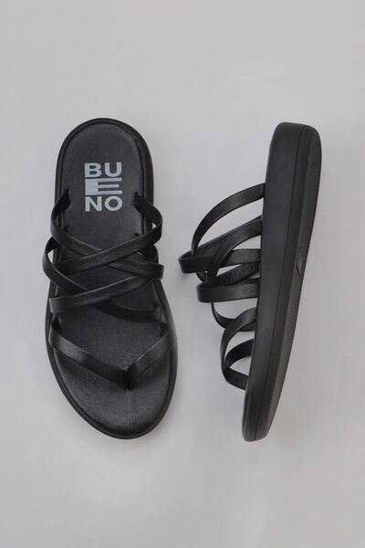 Bueno Shoes Γυναικείες σαγιονάρες μαύρες δερμάτινες παντόφλες - 01wy2317