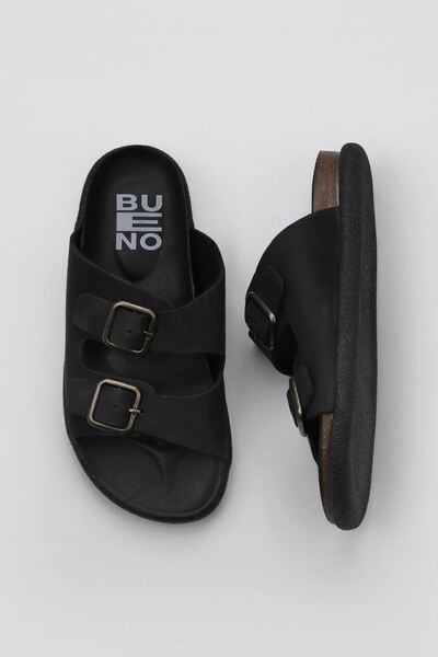 Bueno Shoes Μαύρες γυναικείες φλατ παντόφλες Nubuck 01ws11001