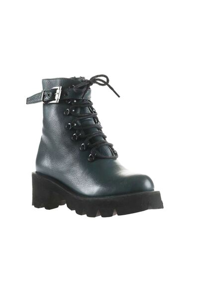 Bueno Shoes Zelené kožené dámské kotníkové boty na podpatku Flotter 01wt1707