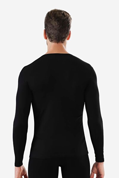 Arma Yıldız Ανδρικό μαύρο μακρυμάνικο εσώρουχο με λαιμόκοψη σε σχήμα V Badi 100% βαμβακερό ριμπ 2-συσκευασία