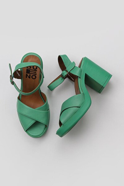 Bueno Shoes Σκούρο πράσινο δερμάτινο γυναικείο πέδιλο με τακούνι - 01wy12301