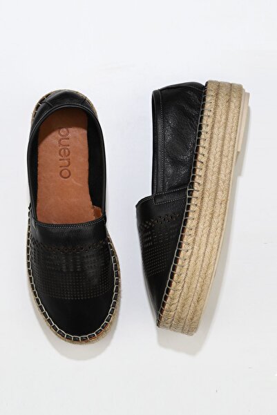 Bueno Shoes Γυναικείες εσπαντρίγιες μαύρες δερμάτινες με σφήνα τακούνια - 01w...