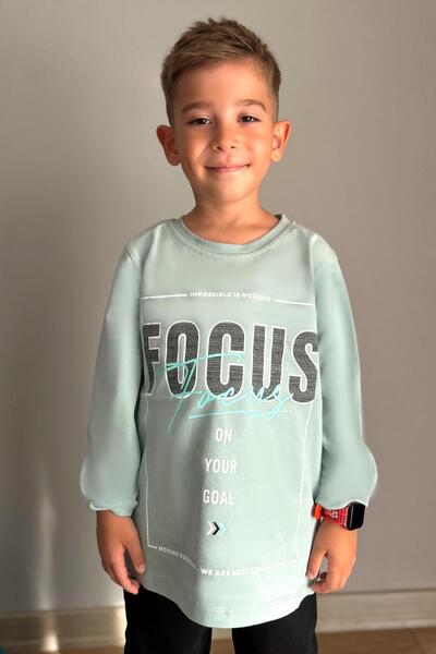 Breeze Tricou cu mânecă lungă pentru băiat, cu slogan, cu litere tematice, imprimat, 6-12 ani, verde apă