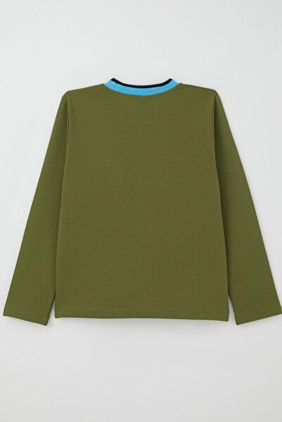 Breeze 5-9 Years Boy Khaki Green Long Sleeve T-Shirt - Text Printed