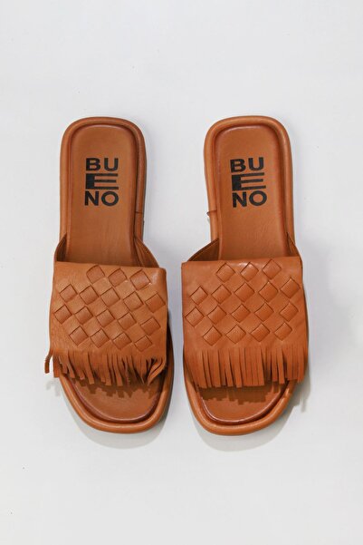 Bueno Shoes Δερμάτινες γυναικείες παντόφλες Taba - Flat Design 01wu4120