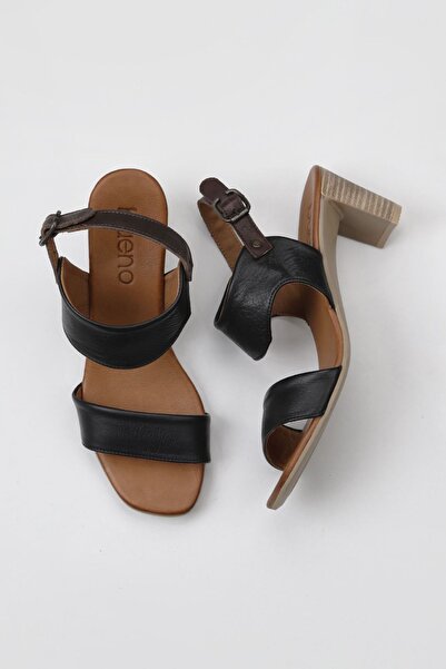 Bueno Shoes Δερμάτινα γυναικεία πέδιλα με τακούνι μαύρο - 01wu11100