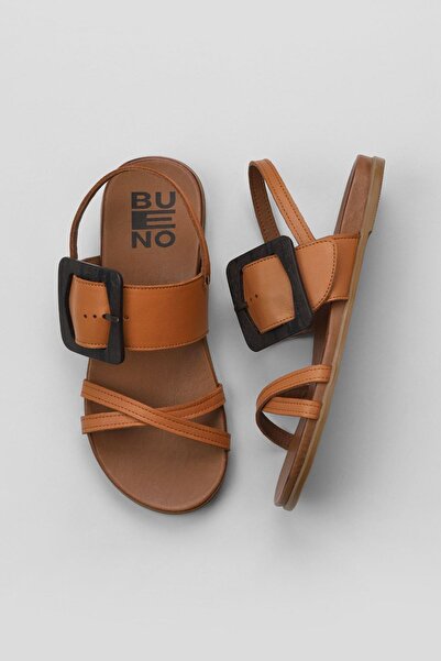 Bueno Shoes Ταν Δερμάτινα Γυναικεία Επίπεδα Σανδάλια 01wu4224