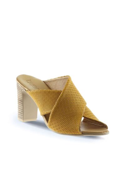 Bueno Shoes Women's Heeled Leather Slippers - Yellow 01wn4303