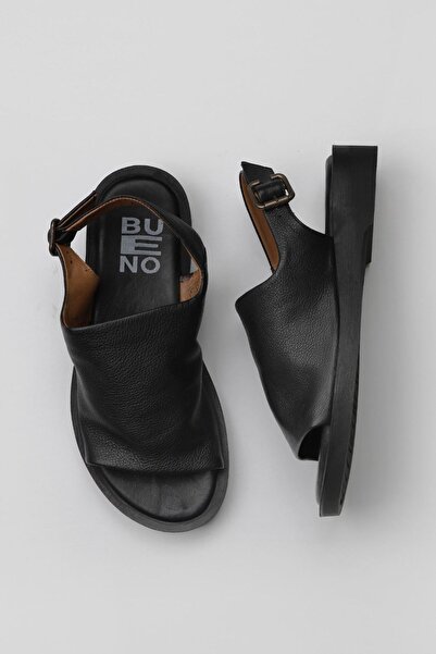Bueno Shoes Γυναικεία Μαύρα Δερμάτινα Flat σανδάλια - 01wy2917
