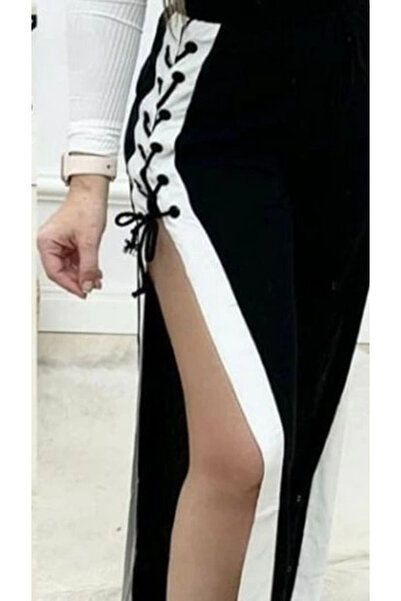 Butik Women's High Waist Side Cross Lace-Up Slit Viscose Two Thread Pants