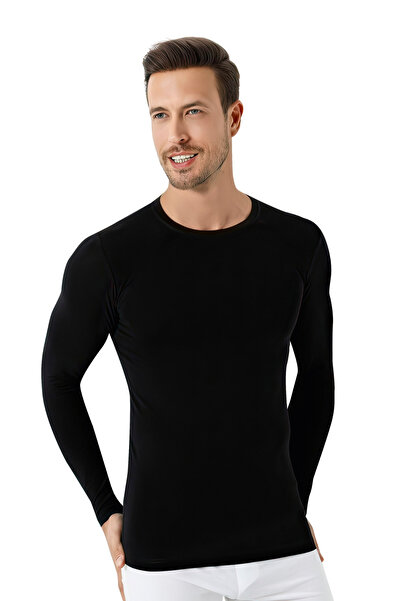 Arma Yıldız Ανδρικό μαύρο μπλουζάκι με μακρυμάνικο λαιμόκοψη, πακέτο 2 τεμαχίων, 100% βαμβάκι χτενισμένο