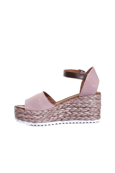 BUENO Shoes Gül Kurusu Deri Kadın Dolgu Topuklu Espadril Sandalet 01wn3601