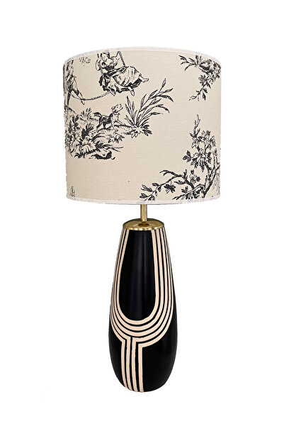 Custom Made Fo Siyah Seramik Vazo Gold Detaylı Tasarım Abajur Aydınlatma