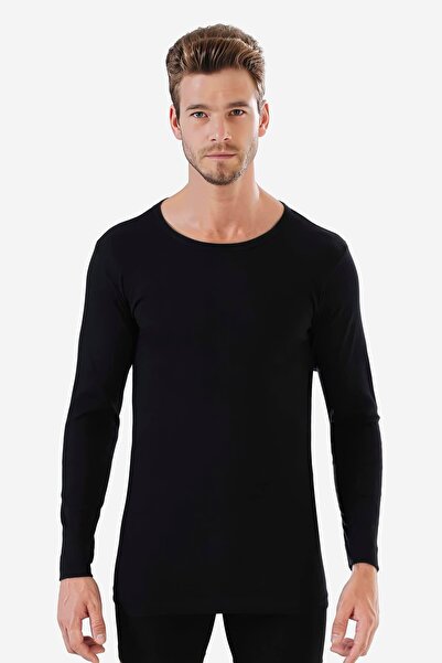 Arma Yıldız Ανδρικό μακρυμάνικο εσώρουχο με λαιμόκοψη Badi Μαύρο 100% βαμβακερό Ribana 2-pack