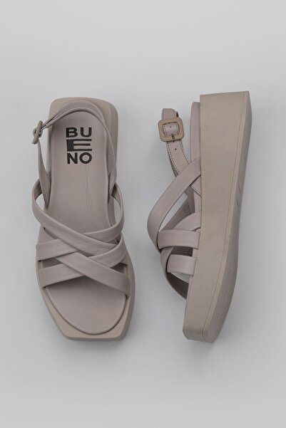 Bueno Shoes Γκρι Δερμάτινα Γυναικεία Flat Σανδάλια 01wy5904