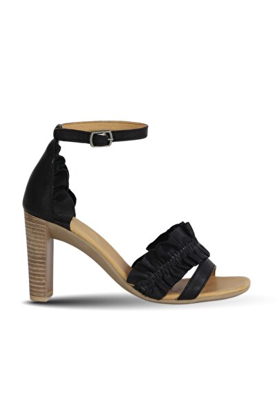 BUENO أحذية صندل نسائي بكعب من الجلد الأسود 01wn4114