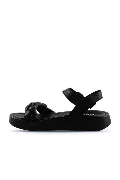 Bueno Shoes Černé kožené dámské ploché sandály 01wu4641